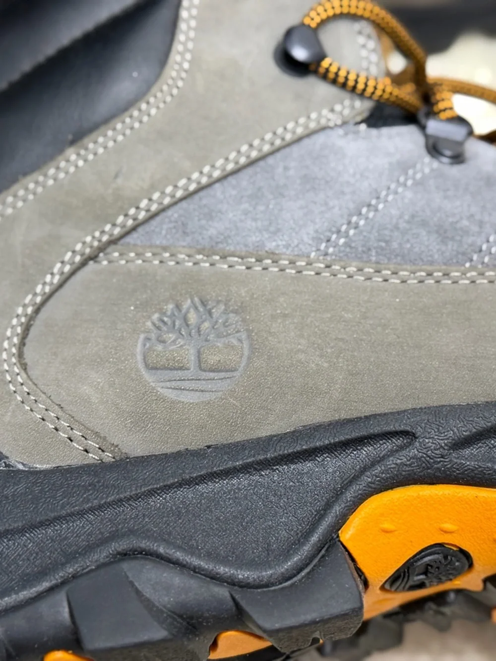Timberland Men's Gray Suede Hiking Boots with Orange Accents
